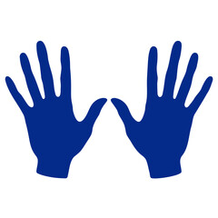Two blue hands likely representing a pair of mittens or a winter accessory