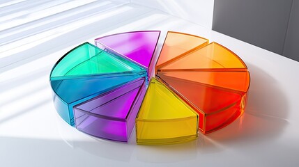 Obraz premium Exploded pie chart with reflective surfaces, [business color chart], [depicting transparency and diversification] 