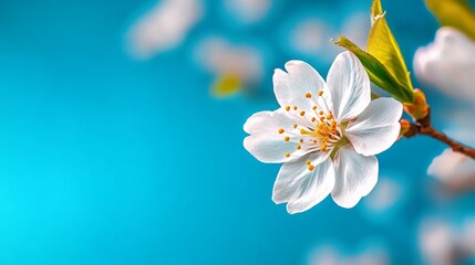 Delicate White Cherry Blossom Against Blue Sky