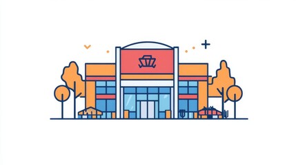Line icon of a mall building, representing a shopping center. 