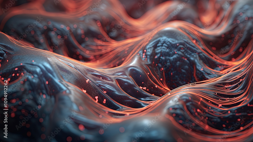 Poster Scientific abstraction with futuristic textured tissue waves. Tech background with close-up wave bio texture.