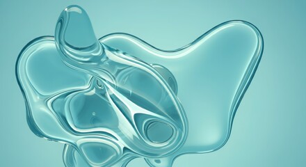 Fototapeta premium Fluid Blue Glass Sculpture, Wavy Dynamic Design, Reflective, Elegant Refracting Translucent Art