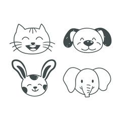 The silhouette of cute animals emoji and sticker vector illustration