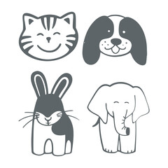 The silhouette of cute animals emoji and sticker vector illustration
