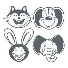 The silhouette of cute animals emoji and sticker vector illustration