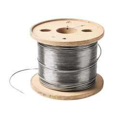 Steel wire spool isolated on a transparent background