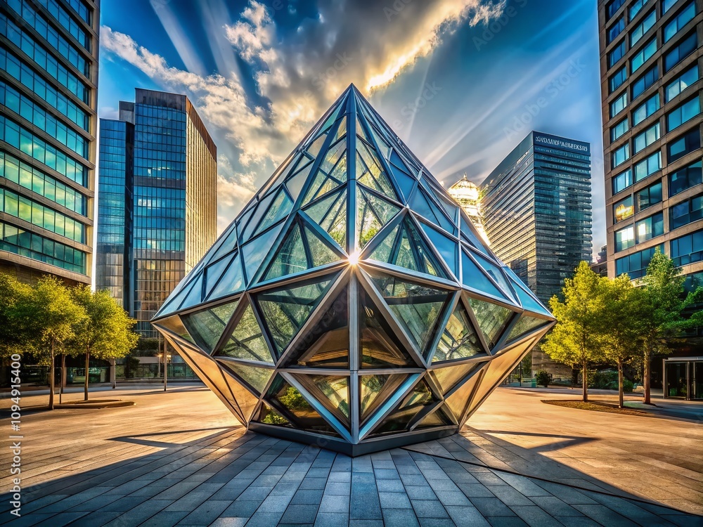Aufkleber captivating tetrahedral architectural design: a stunning fusion of geometry and modern aesthetics in