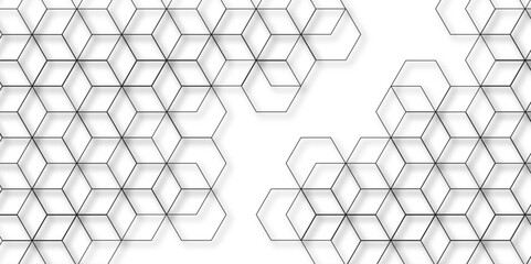 Modern simple style seamless pattern with hexagonal graphic design. Geometric art deco texture mosaic white background. abstract molecular structures in technology, wallpaper background, vector.	