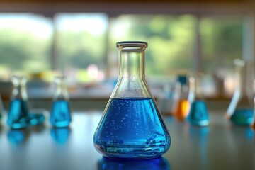 Close-Up of a Blue Liquid in a Flask