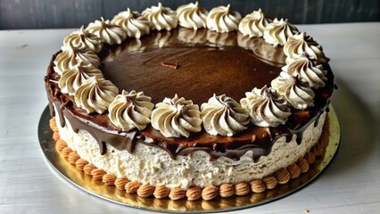 Chocolate Cake with Swirled Whipped Cream and Chocolate Drizzle