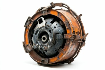 Rusty, circular, metallic object;  industrial part.