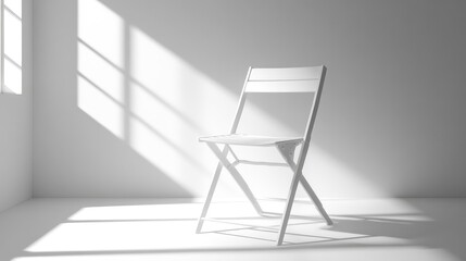 Minimalist White Chair in Sunlit Room with Soft Shadows Creating a Serene Atmosphere for Modern Interior Design and Decor Inspiration