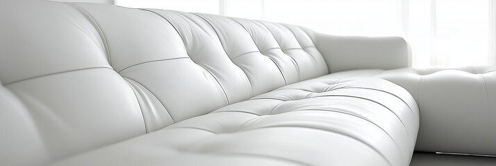 Fototapeta premium A close-up view of a sleek, modern white leather sofa.