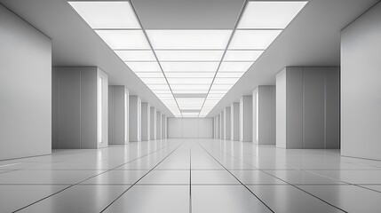 Fototapeta premium Minimalist interior space modern architecture design studio bright environment wide angle view spatial elegance