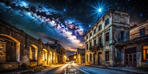 Capturing the Essence of Disbandment: Night Photography of Abandoned Places and Urban Decay Amidst Starry Skies and Dimly Lit Streets