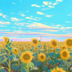 Fototapeta premium vibrant sunflower field in the summer