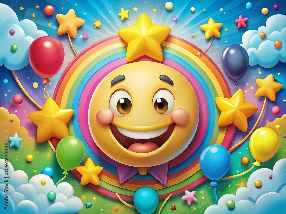 Aufkleber cartoon smile character with colorful background utilizing rule of thirds for engaging and fun visua