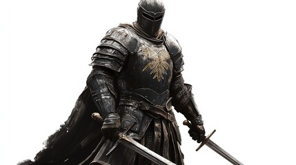 Fototapeta premium Medieval knight in armor with sword 