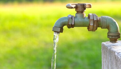 Water flowing from pipes into industrial water treatment plant, representing importance of fresh and clean drinking water for human health