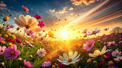 Celebrating Women's Day: Long Exposure Photography of Serene Nature with Vibrant Flowers and Soft Light, Symbolizing Empowerment and Joy for Women Everywhere