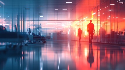 Obraz premium Mysterious figures walking in futuristic hospital environment