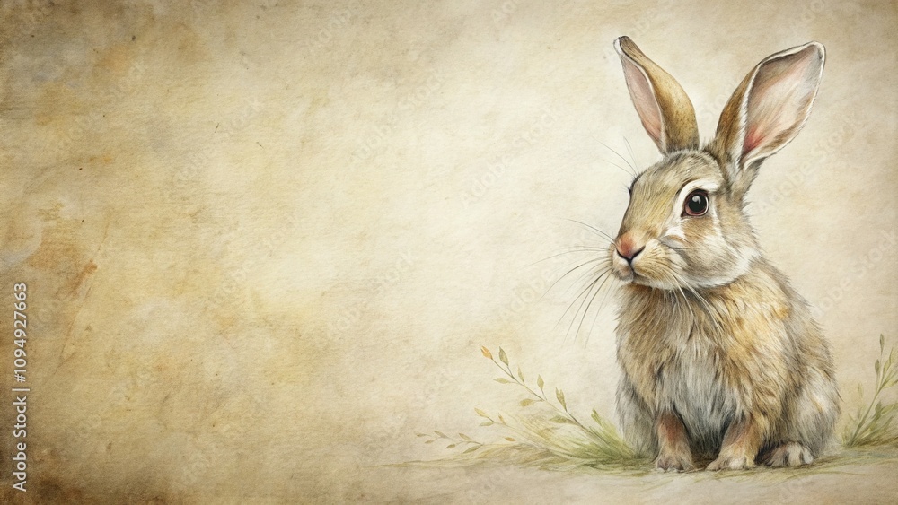 Poster charming rabbit sketch in a delicate style with ample copy space for creative use and design project