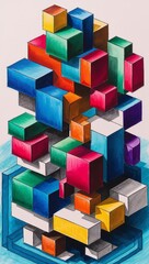Obraz premium Abstract 3D block shapes in layers hand drawing