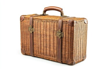 Woven suitcase isolated on white background 