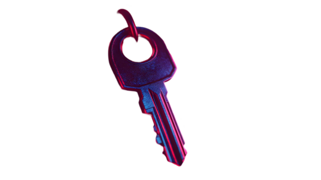 Metallic Key with Neon Lights 3D Illustration