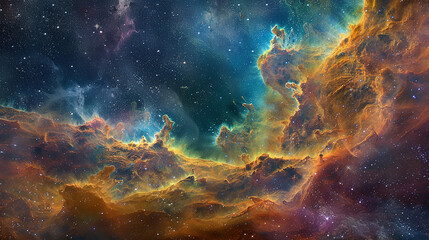 Fototapeta premium A stunning digital painting of a cosmic nebula, with vibrant colors and intricate details capturing the beauty and vastness of space.