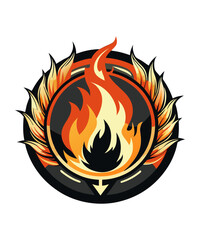 Burning Circle Flame Frame Vector Illustration - Fire Logo Icon, Silhouette Clipart Design