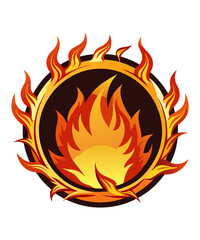 Burning Circle Flame Frame Vector Illustration - Fire Logo Icon, Silhouette Clipart Design