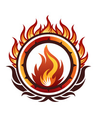 Burning Circle Flame Frame Vector Illustration - Fire Logo Icon, Silhouette Clipart Design