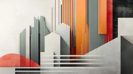 Obraz premium Sleek stacked bar chart overlaid with geometric patterns, [business infographic], [highlighting complexity in market trends] 