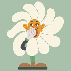 Character flower in groovy doodle style in vector. Element for poster sticker design logo decoration