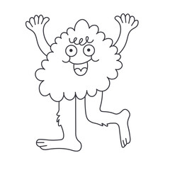 Abstract character as a cloud with human legs in groovy doodle style in vector. Element for poster sticker design logo decoration
