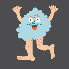 Abstract character as a cloud with human legs in groovy doodle style in vector. Element for poster sticker design logo decoration