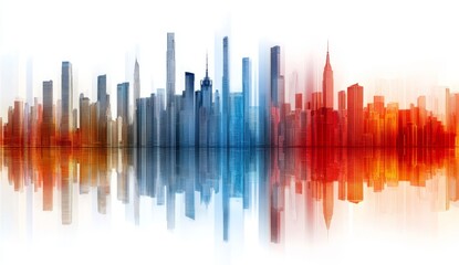 Fototapeta premium White background, city skyline, buildings, gradient color light and shadow, transparent technology