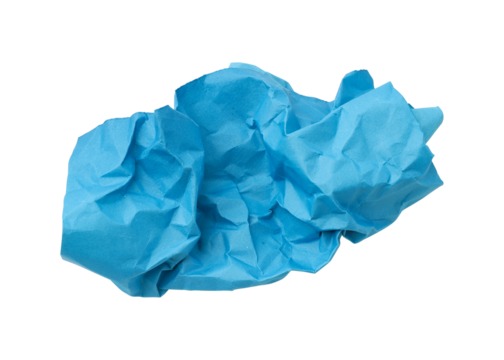 Blue crumpled paper isolated on transparent background