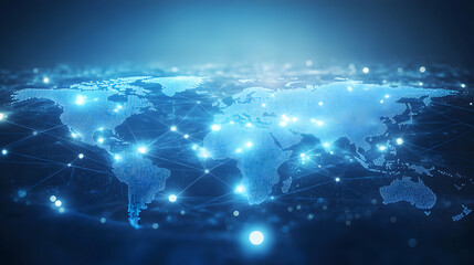 Fototapeta premium Abstract Digital World Map Illustration with Glowing Blue Network Connections