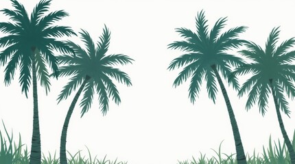 Illustration of palm trees and grass on a white background.