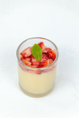 strawberry pana cotta sweet dessert white background