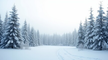 Obraz premium Winter forest clearing strewn with snow.