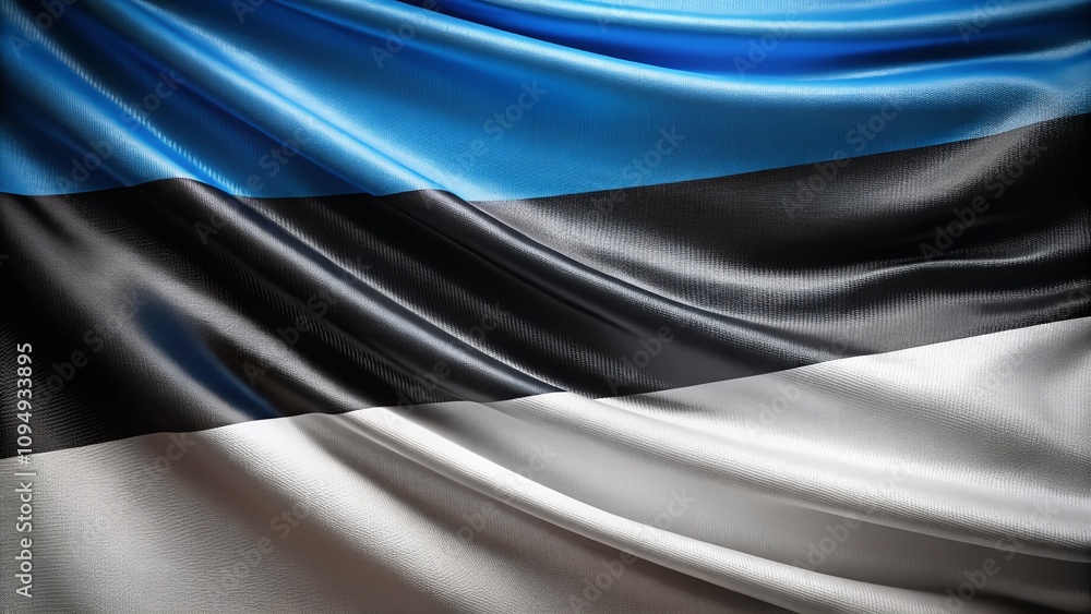 Poster close-up of the estonian flag with vivid colors and textured fabric, perfect for background use and 