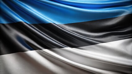 Close-Up of the Estonian Flag with Vivid Colors and Textured Fabric, Perfect for Background Use and National Celebrations, Featuring Blue, Black, and White Stripes