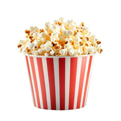 Classic striped popcorn bucket overflowing with popcorn