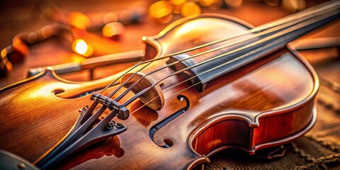 Fototapeta premium Closeup of Violin Strings and Bridge Celebrating International Music Day with a Drone Photography Perspective that Captures the Essence of Musical Craftsmanship and Passion