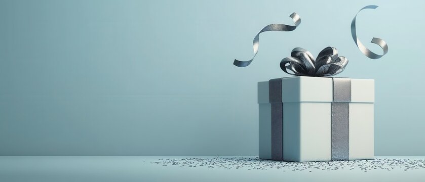 Luxurious blue and silver birthday celebration elegant setting gift presentation stylish environment close-up view festive concept for memorable occasions