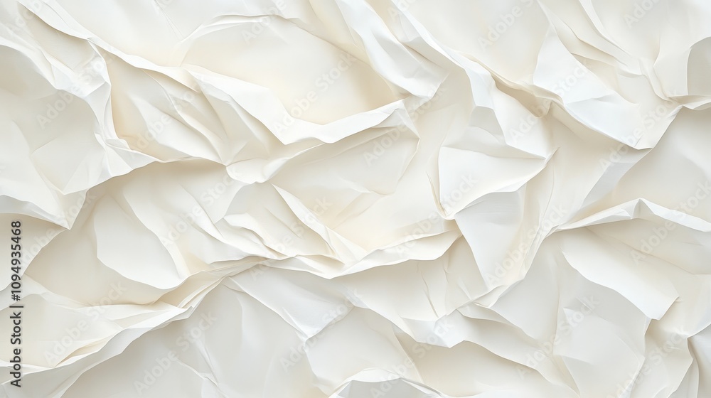 Poster a close-up of crumpled white paper texture, creating a soft, abstract background.