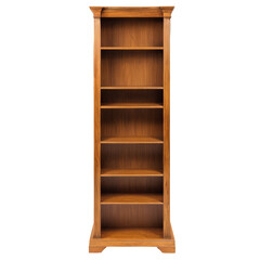 A tall wooden bookcase with six shelves. Isolated on transparent background